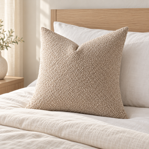 Housse de coussin chenille — Beige sable, vue d’ambiance