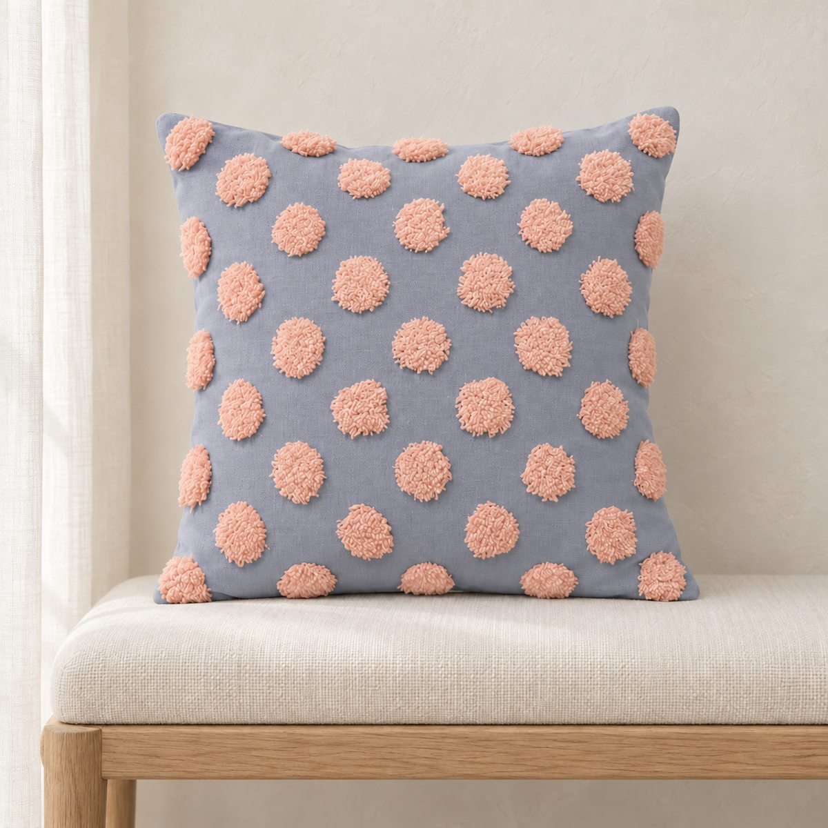 Housse de coussin à pois en relief — Gris et rose, vue principale
