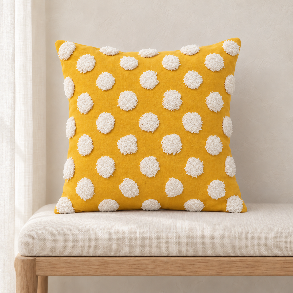 Housse de coussin à pois en relief — Moutarde et blanc, vue principale