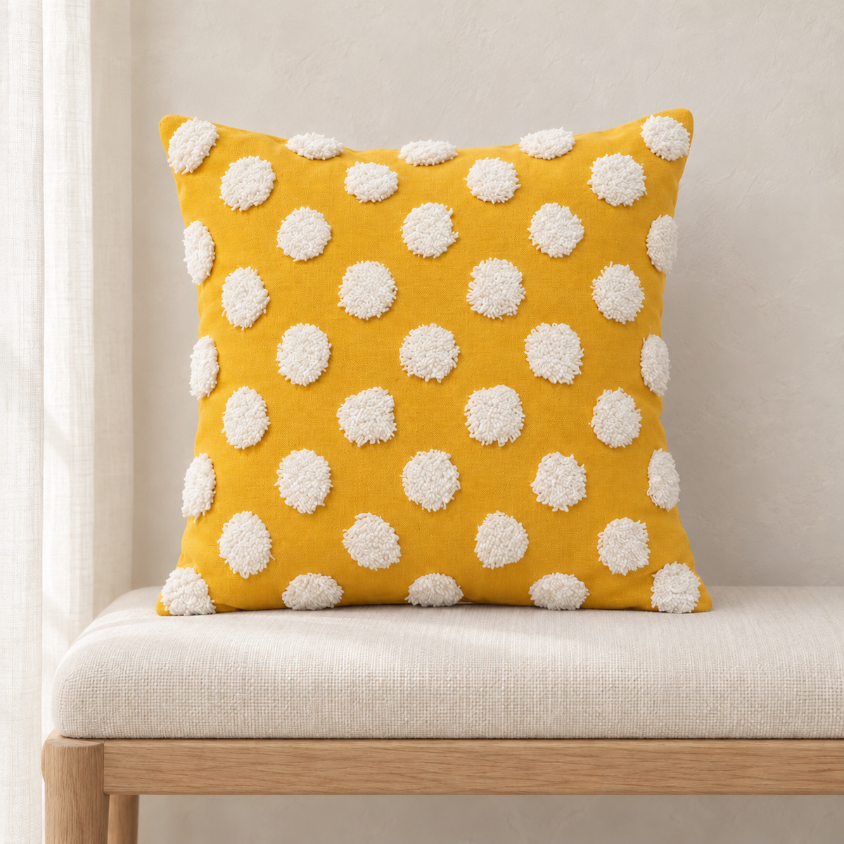 Housse de coussin à pois en relief — Moutarde et blanc, vue principale