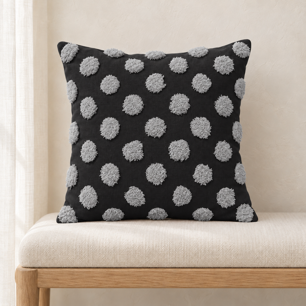 Housse de coussin à pois en relief — Noir et gris, vue principale