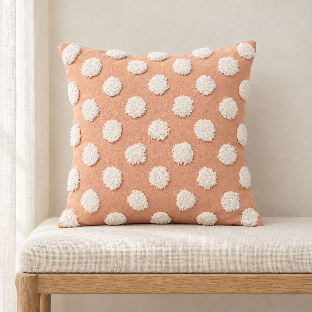 Housse de coussin à pois en relief — Rose et blanc, vue principale