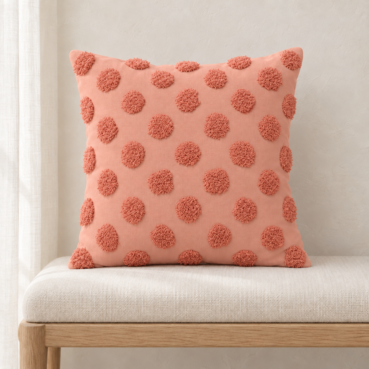 Housse de coussin à pois en relief — Rose, vue principale