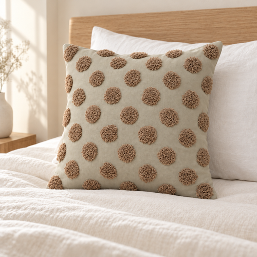 Housse de coussin à pois en relief — Taupe, vue d’ambiance