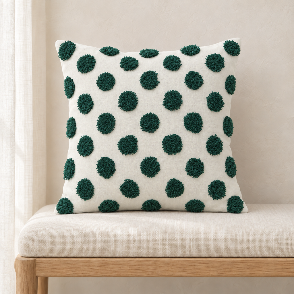 Housse de coussin à pois en relief — Vert, vue principale