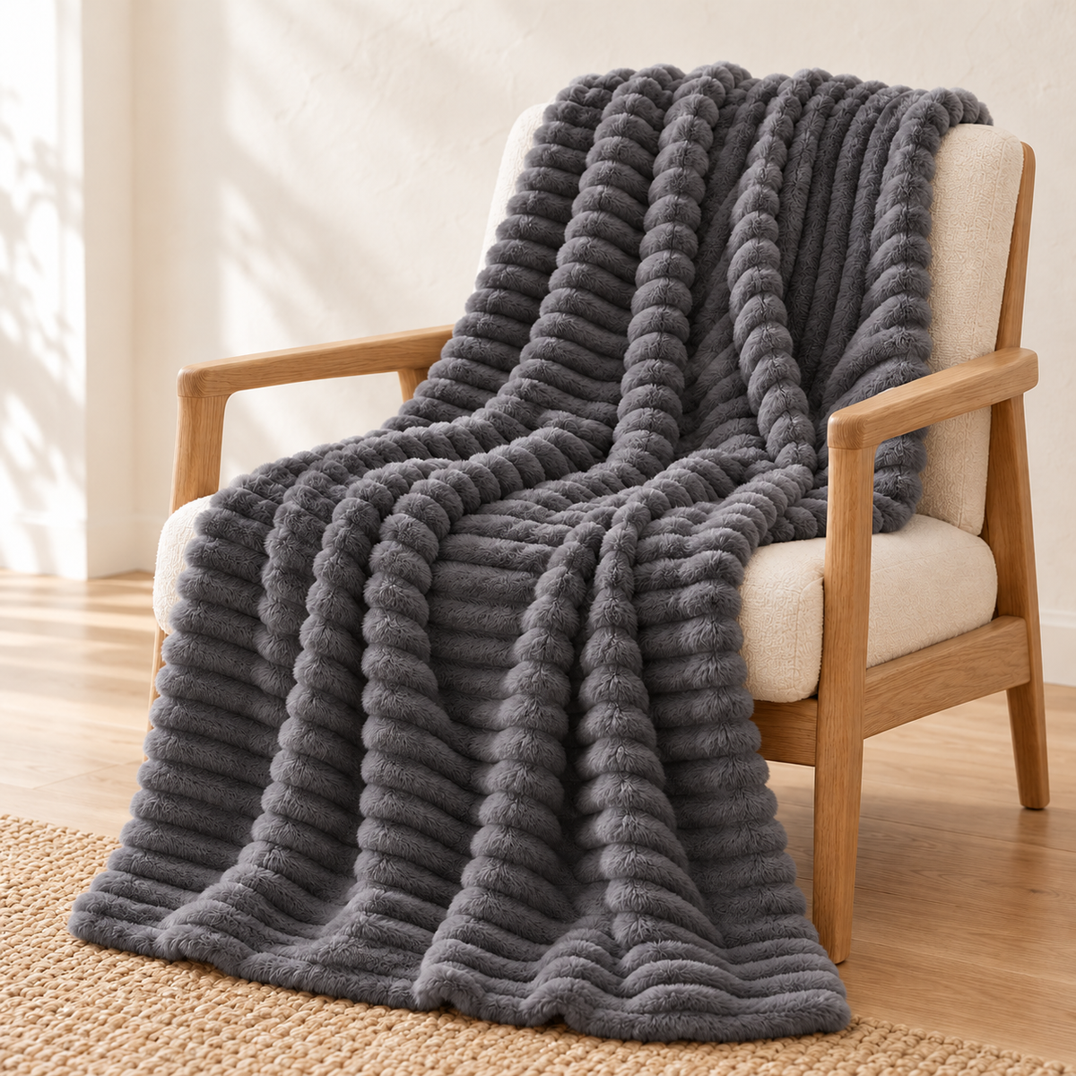 Plaid en relief côtelé — Gris perle, vue principale